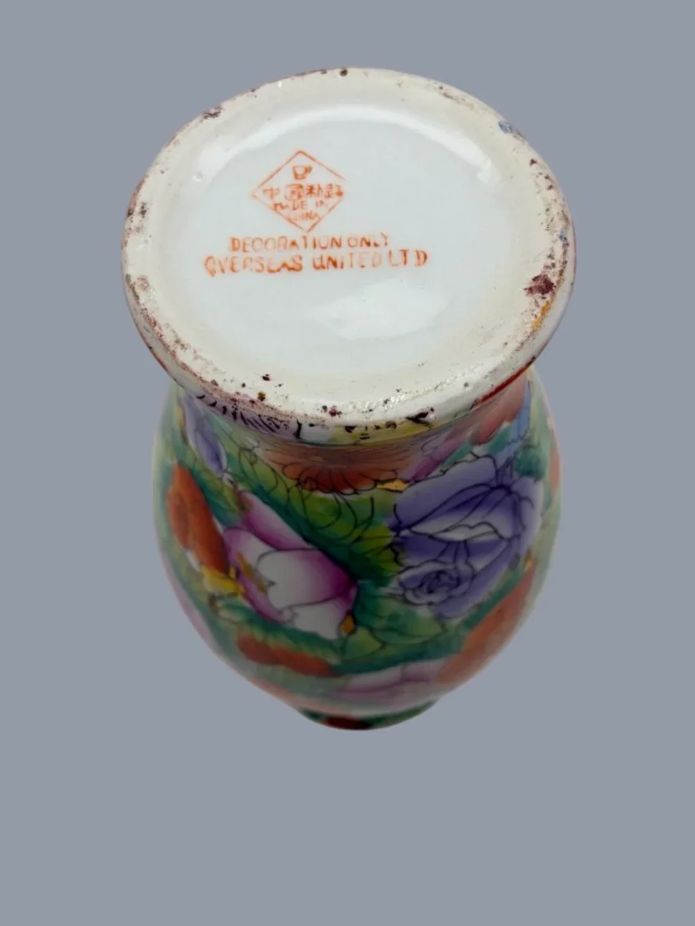VTG Chinese Mille Fleur Rose Floral Porcelain Vase Hand Painted Gold Accents